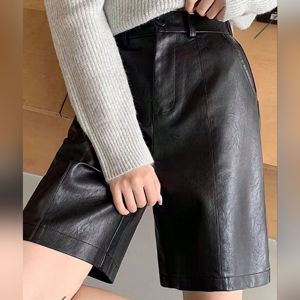 Black Leather Women's Shorts